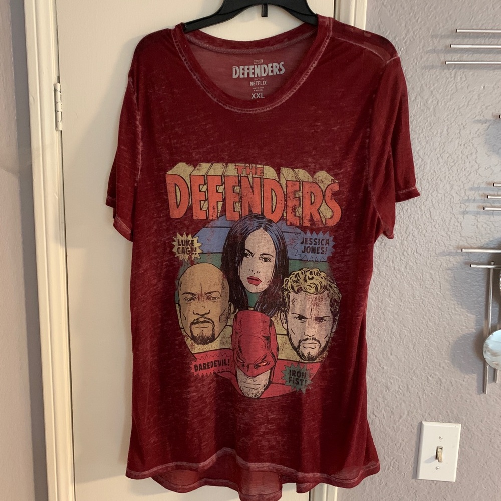 Marvel Defenders sheer maroon tshirt tee XL